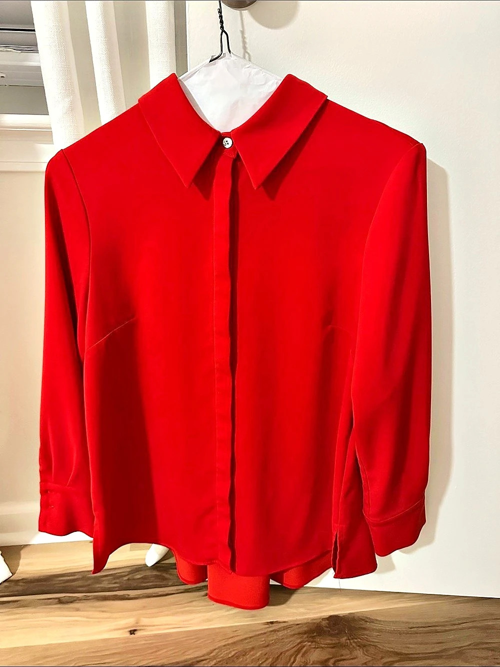 Estelle and Finn Pleat Back Shirt Red Blouse Size Medium